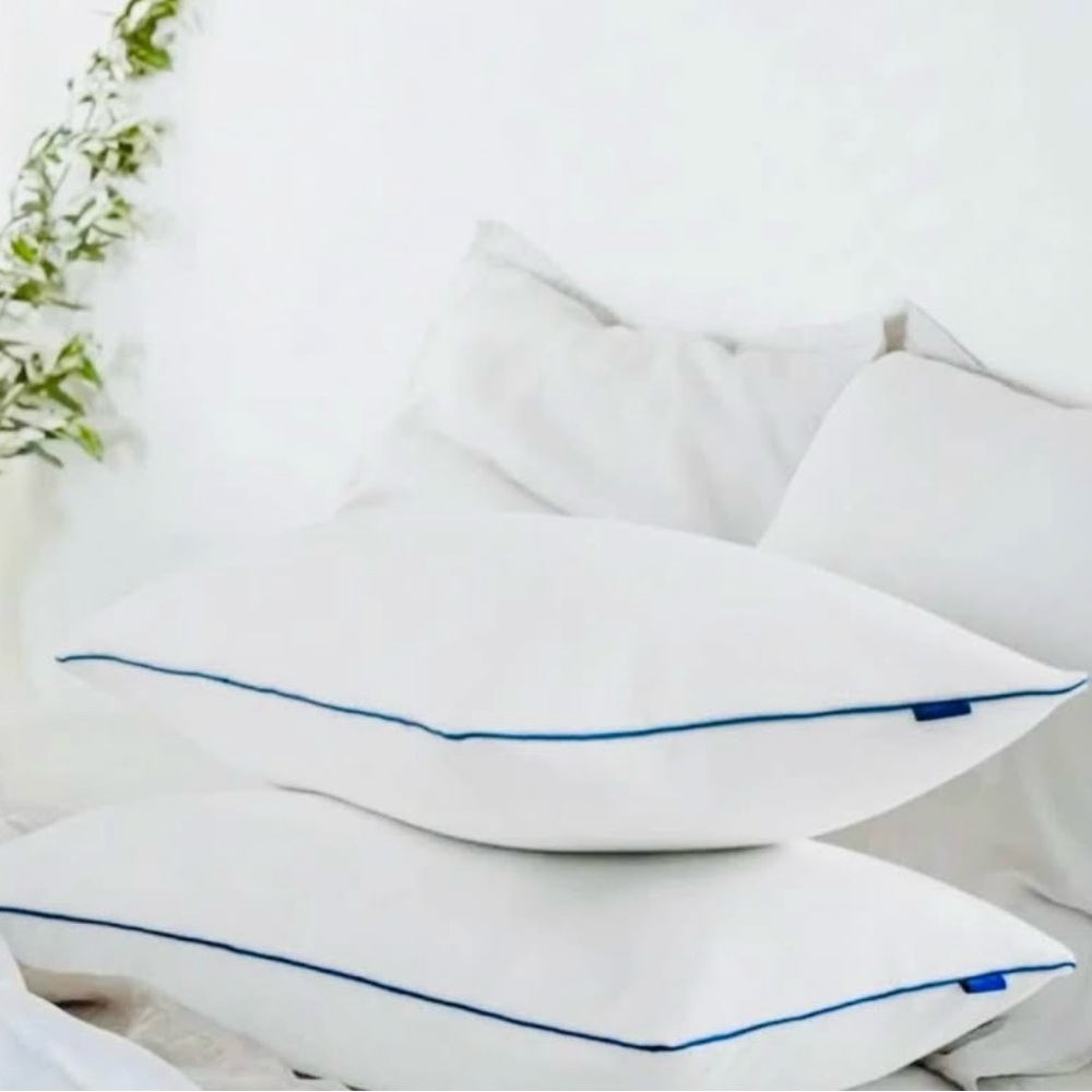 Luxury White Pillow Set with Blue Trim